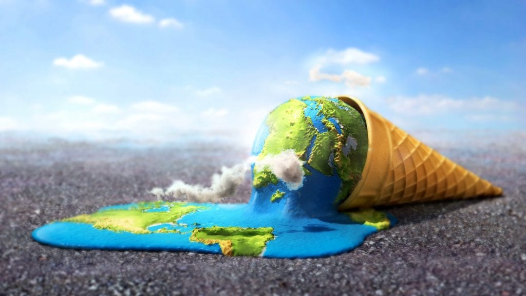 Symbolische Illustration zur Klimaerwärmung: Der Planet Erde als schmelzende Eiscreme