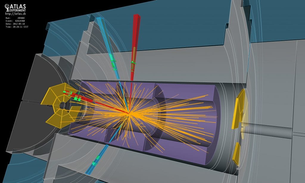 Spuren eines Crashs zwischen Protonen in ATLAS, Grafik.