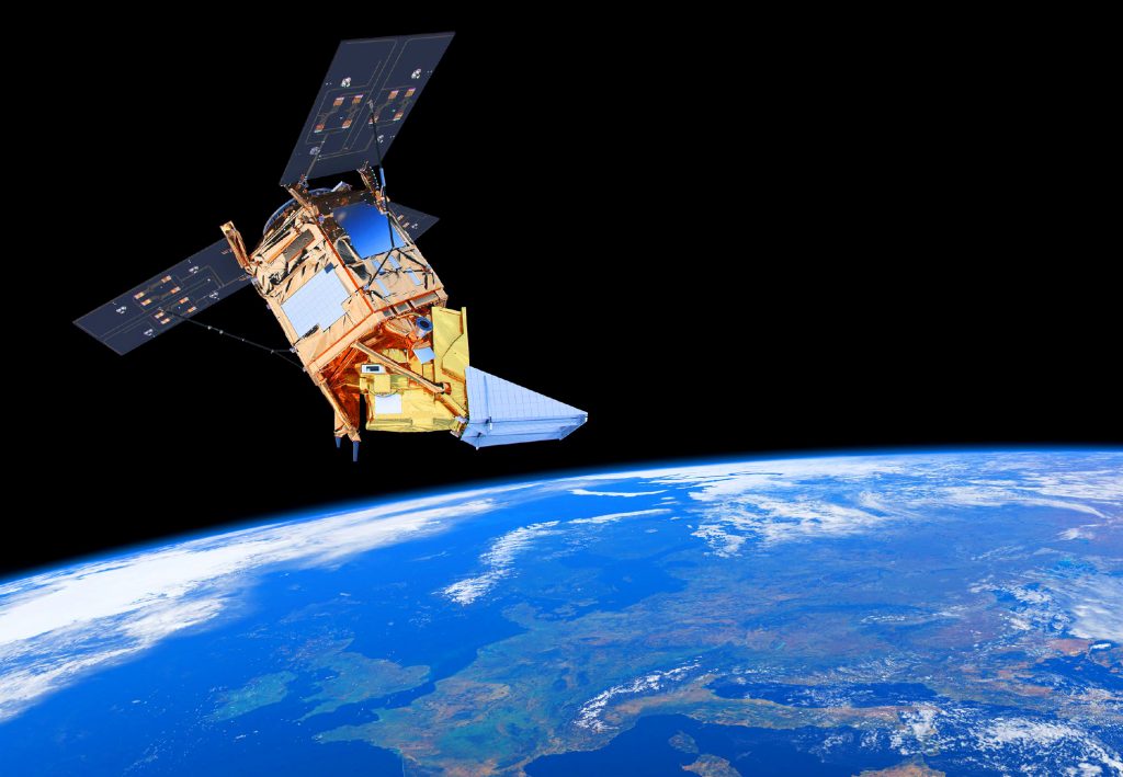 Bild eines Satelliten im Weltraum.